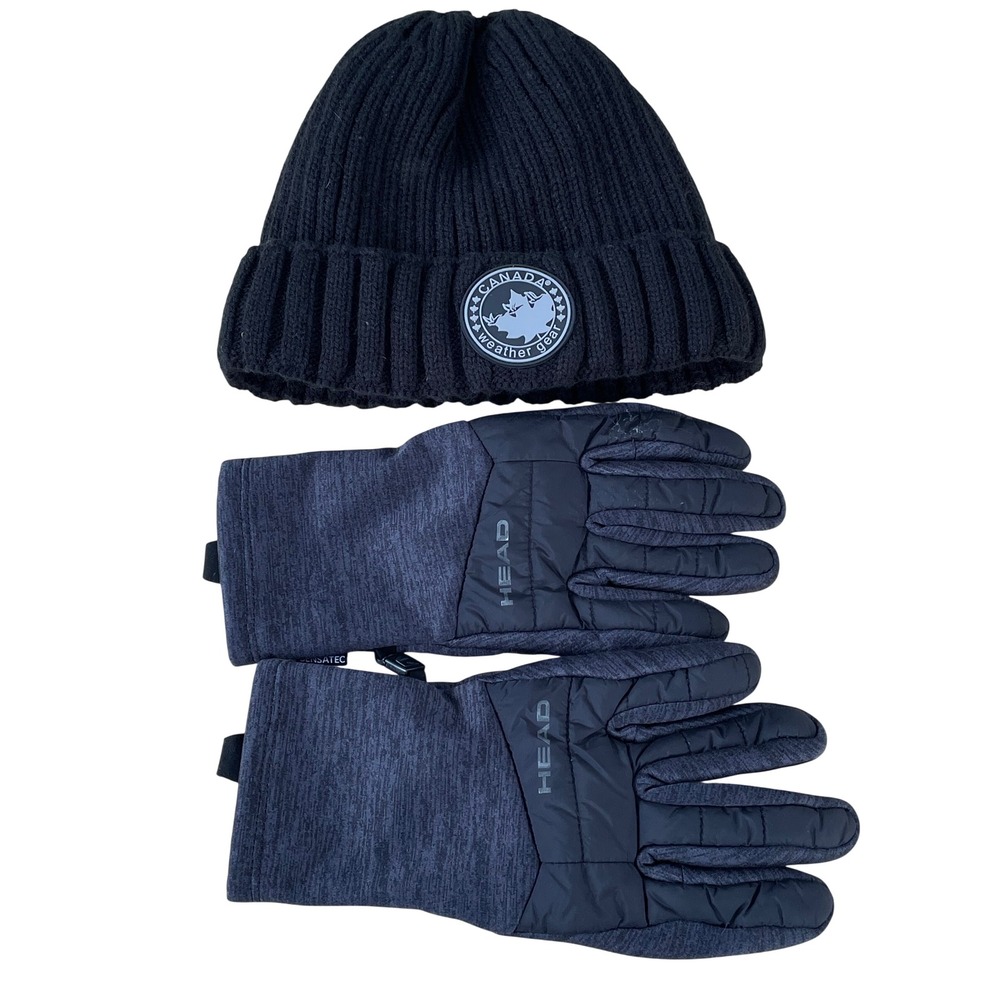 Canada Weather Gear Black Knit Beanie and Head Gloves Set Women M